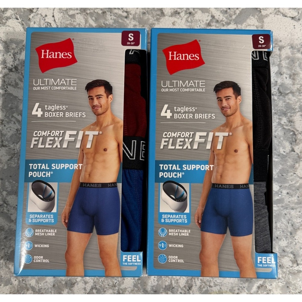 Hanes Ultimate Comfort Flex Fit Boxer Briefs Total Support Pouch Mens S 8 Pack